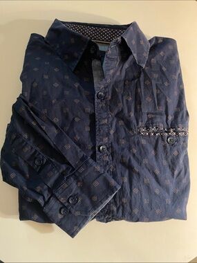 CRAFT FLOW Men's Navy Patterned Long-Sleeve Shirt Size Large